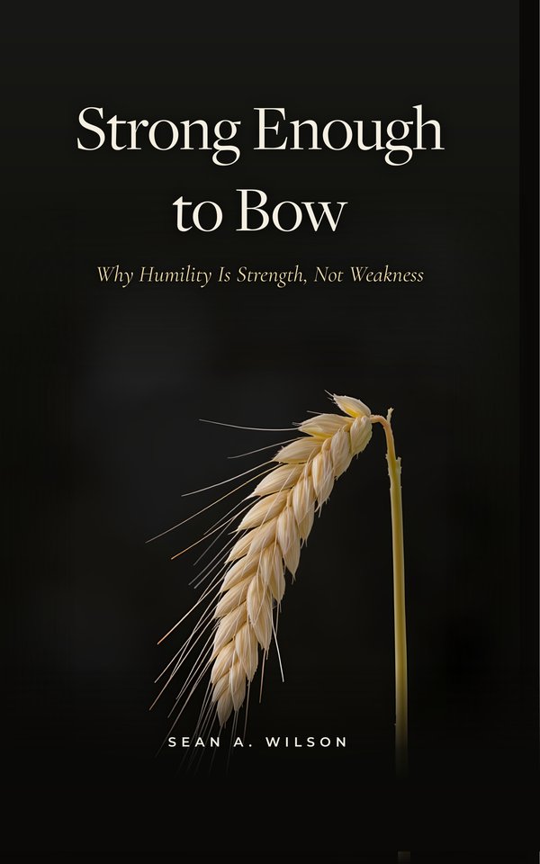 Cover of Strong Enough to Bow by Sean A. Wilson, showing a single head of wheat bowing against a dark background